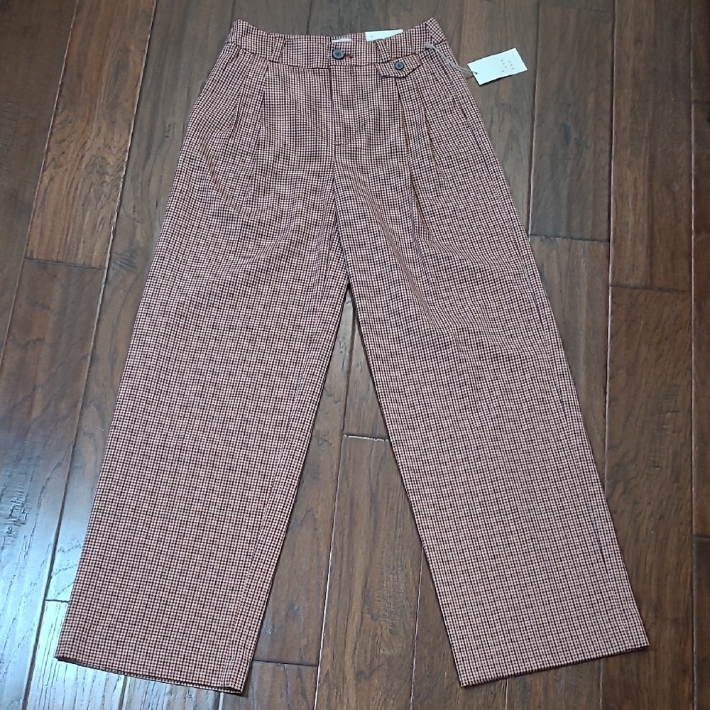 NWT A New Day Brown Checkered Plaid Wide Leg Pants size 2R